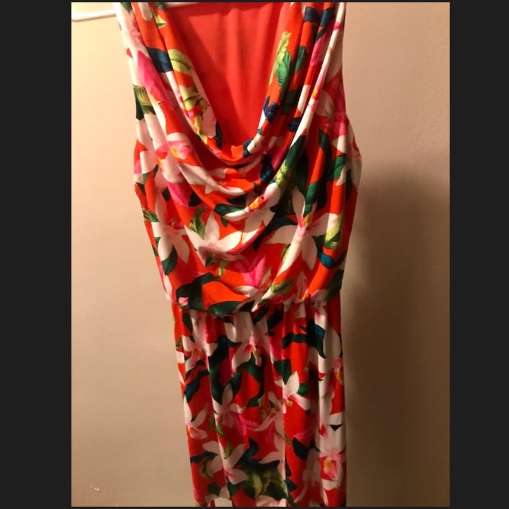Red floral print dress